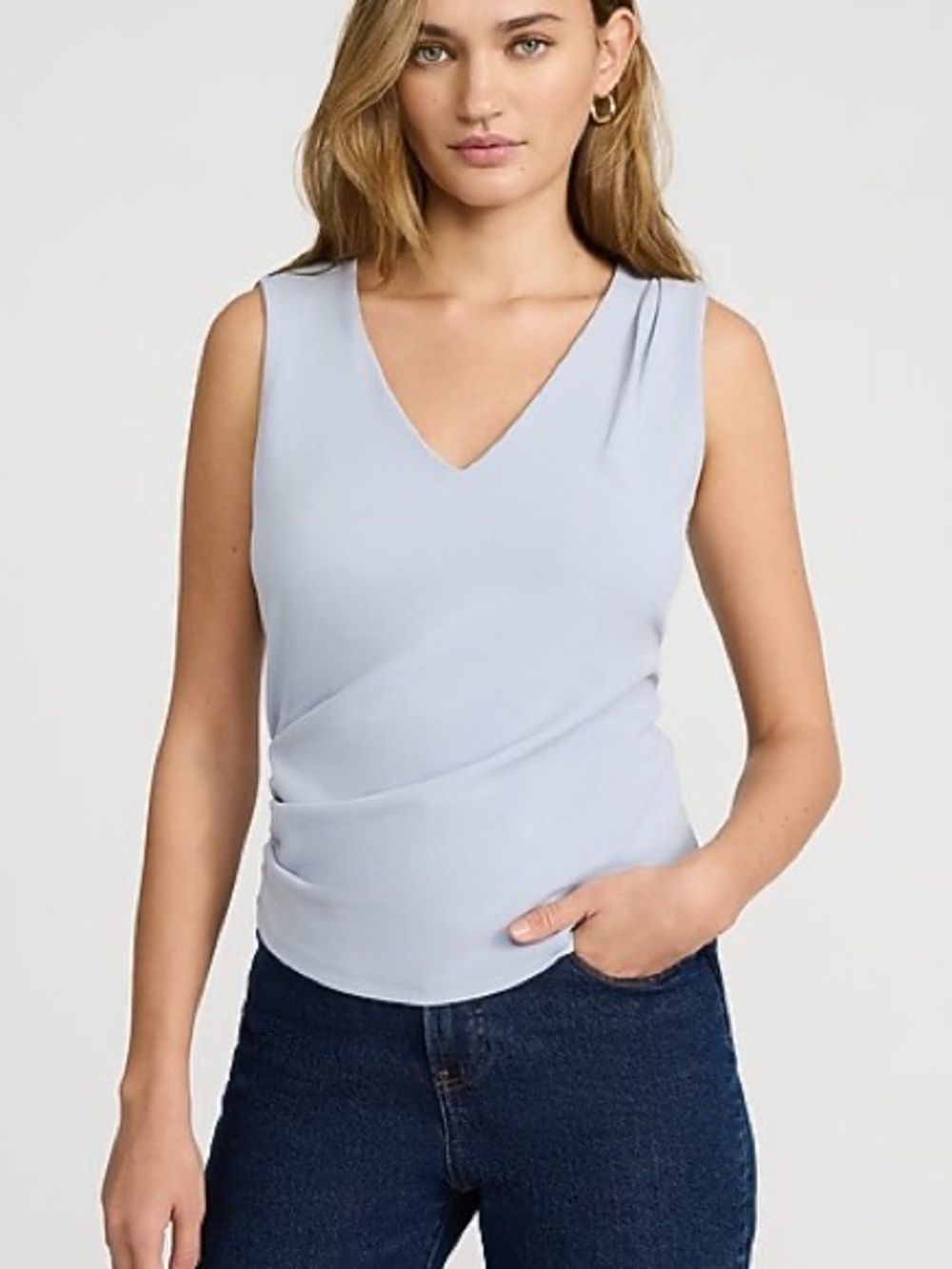 Express Light Blue V-Neck Pleated Draped Tank